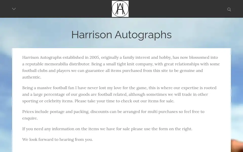 Screenshot of harrisonautographs.com