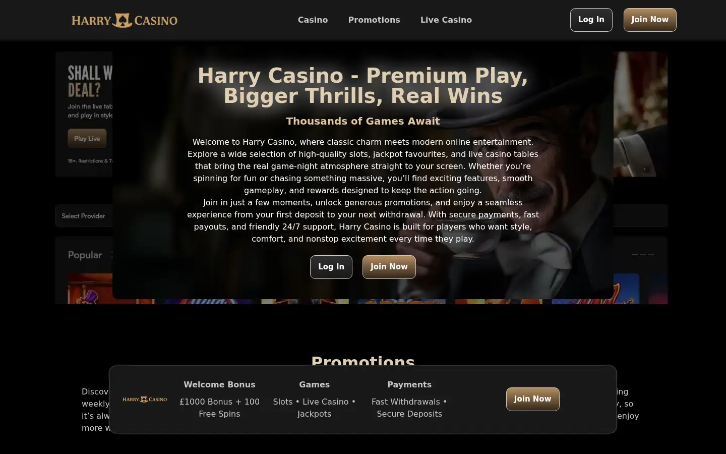 Screenshot of harrycasino.uk.com