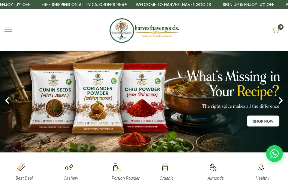 Screenshot of harvesthavengoods.com