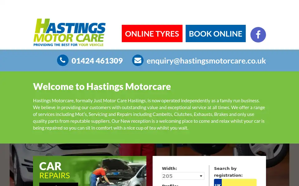 Screenshot of hastingsmotorcare.co.uk