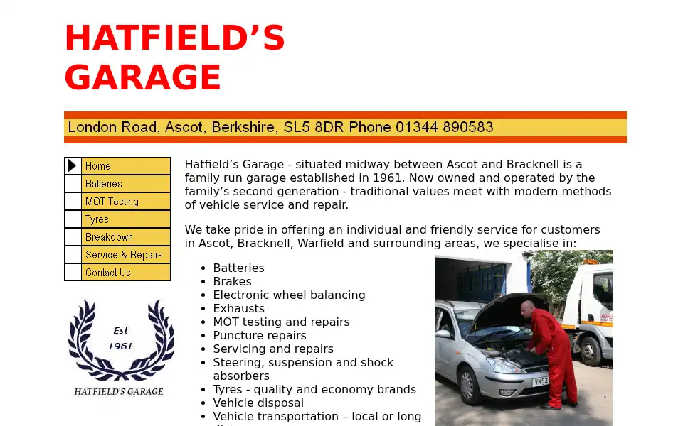 Screenshot of hatfieldsgarage.co.uk