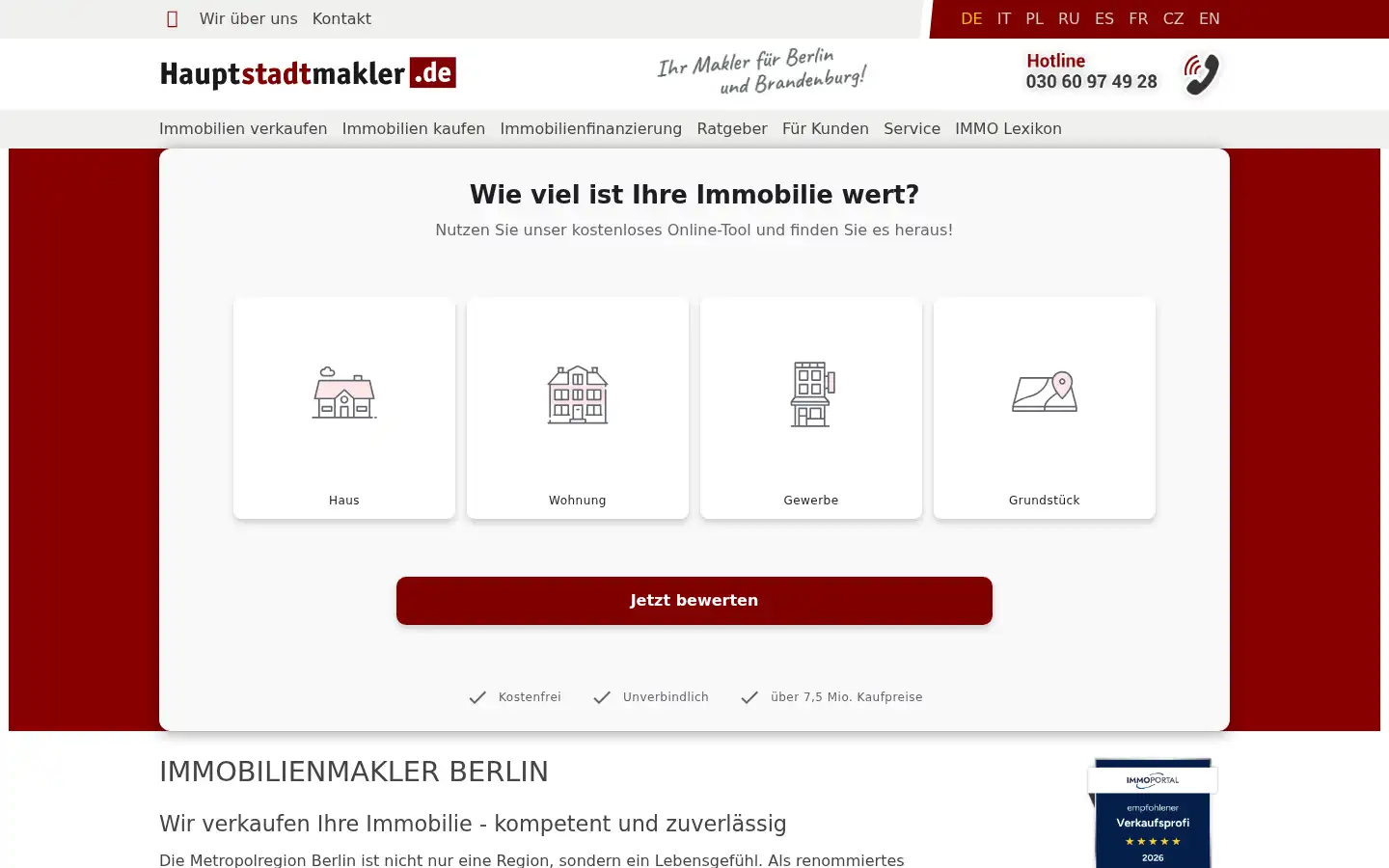 Screenshot of hauptstadtmakler.de