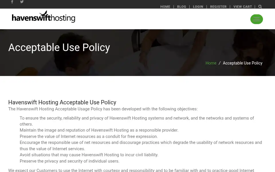 Screenshot of havenswift-hosting.co.uk