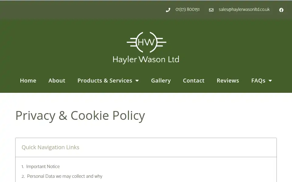 Screenshot of haylerwasonltd.co.uk