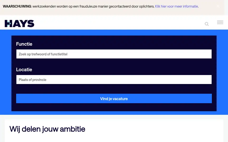 Screenshot of hays.nl