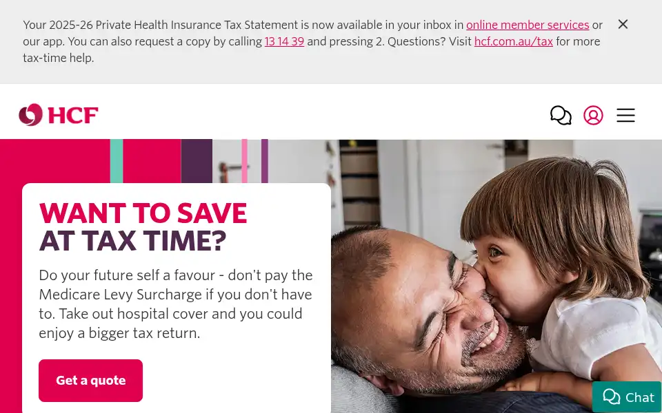 Screenshot of hcf.com.au