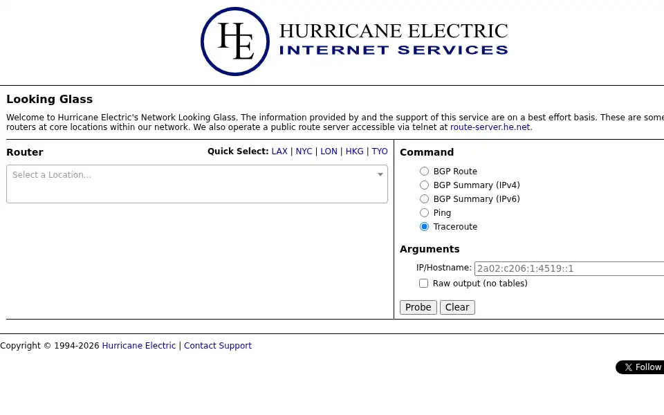 Screenshot of he.net