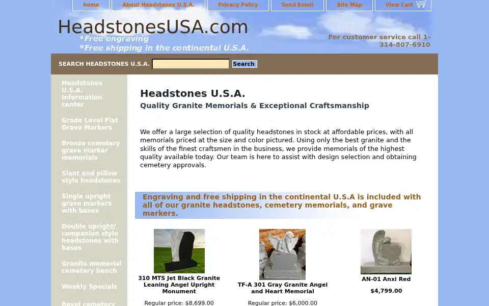 Screenshot of headstonesusa.com