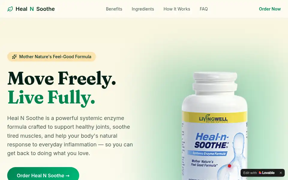 Screenshot of heal-n-soothe.lovable.app