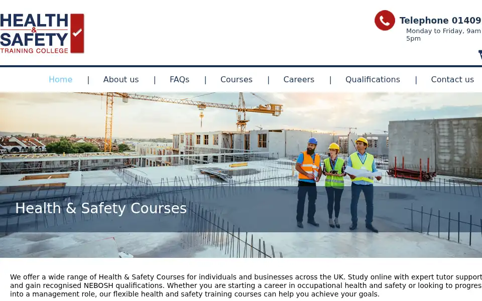 Screenshot of healthandsafetytrainingcollege.org.uk