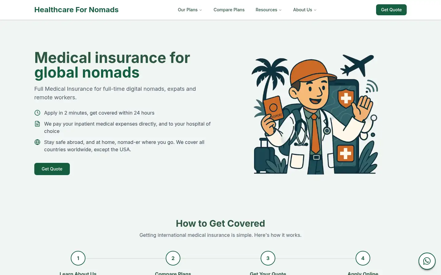 Screenshot of healthcarefornomads.com