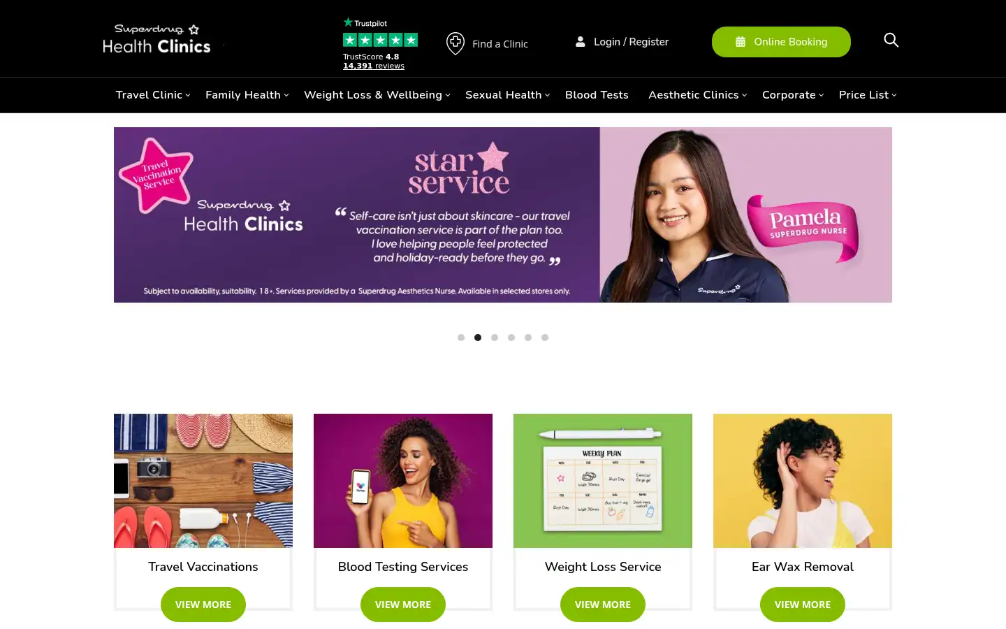 Screenshot of healthclinics.superdrug.com