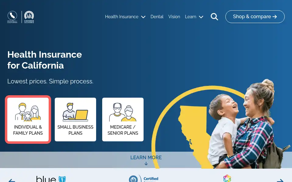 Screenshot of healthforcalifornia.com