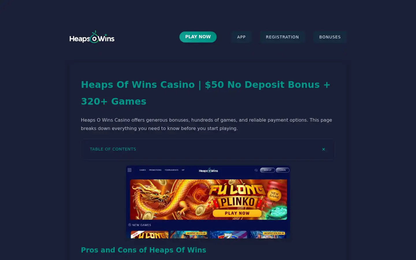 Screenshot of heapsofwinscasino.co.nz
