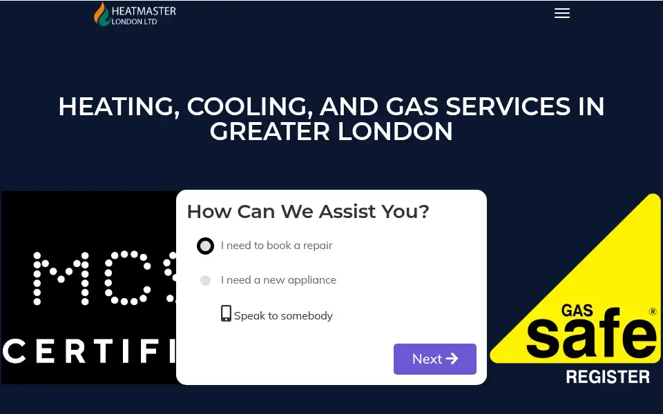 Screenshot of heatmasterlondon.co.uk
