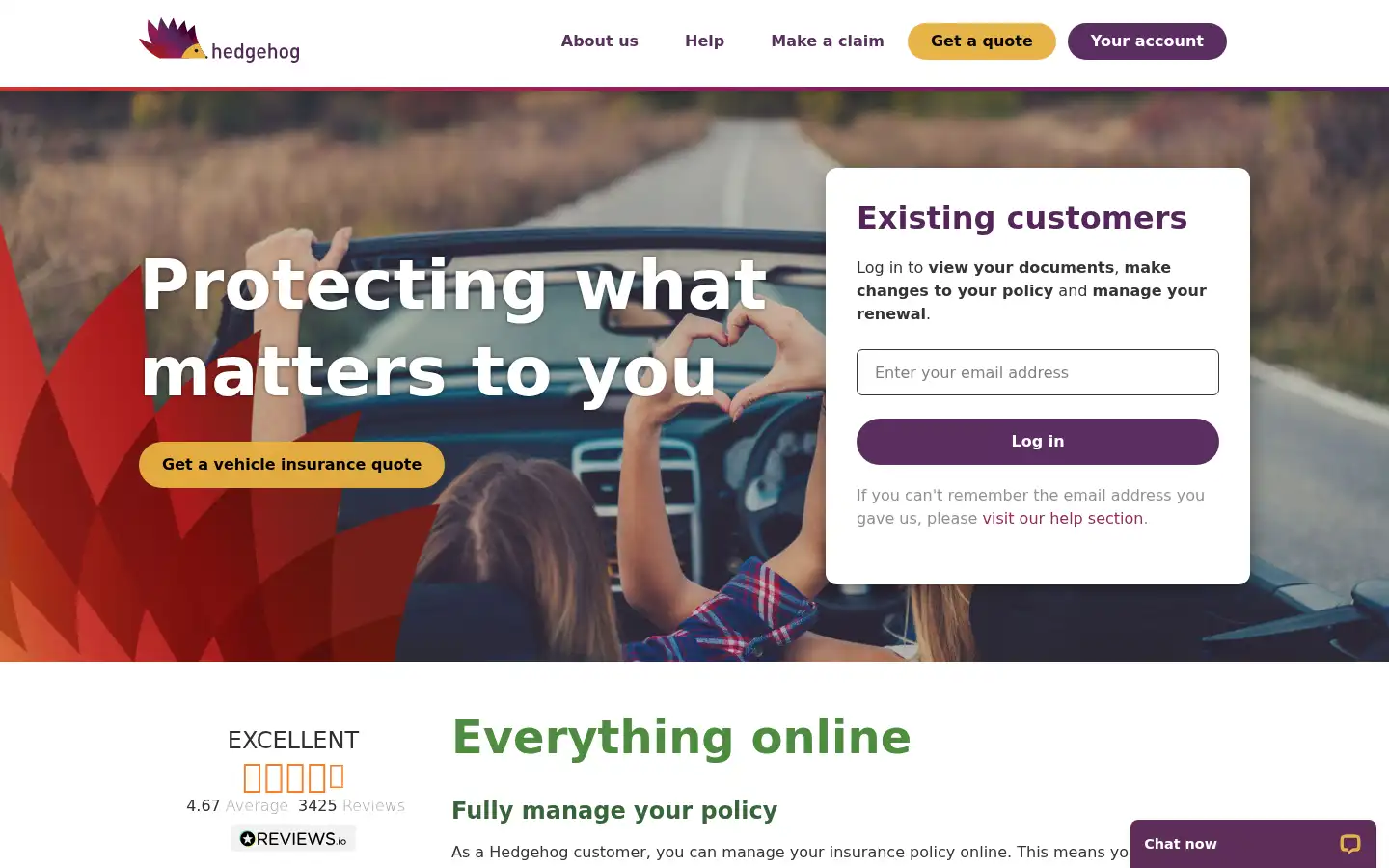 Screenshot of hedgehoginsurance.com