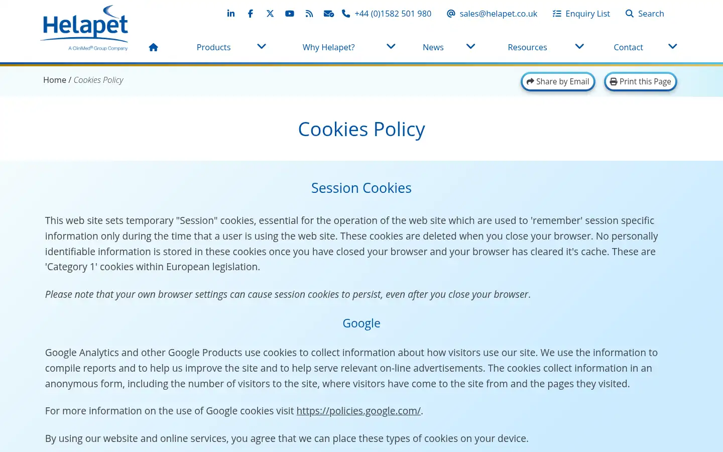 Screenshot of helapet.co.uk