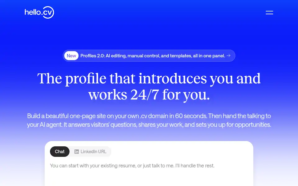 Screenshot of hello.cv