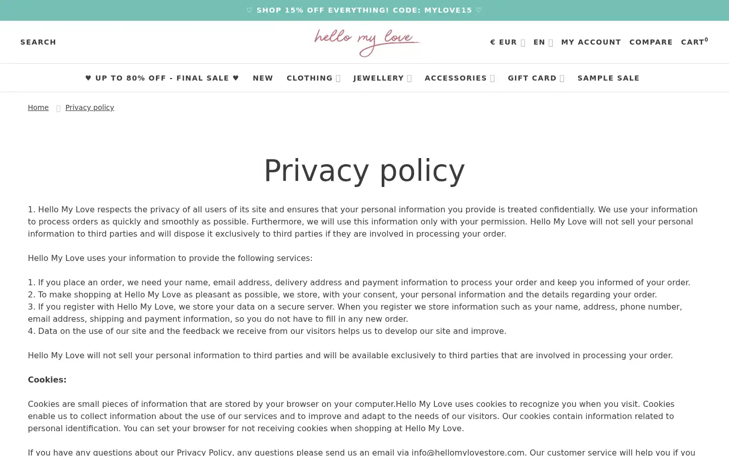 Screenshot of hellomylovestore.com