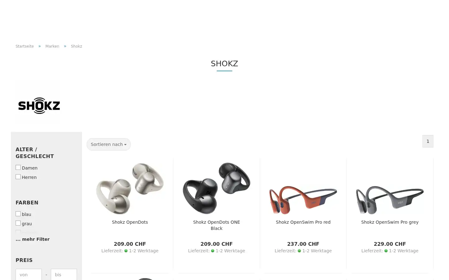 Screenshot of helme-und-brillen.ch