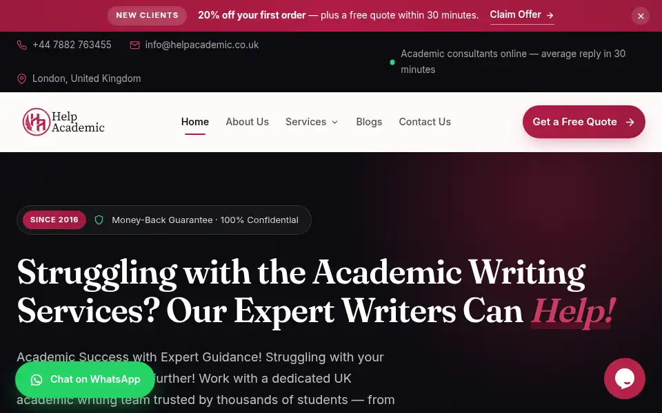 Screenshot of helpacademic.co.uk