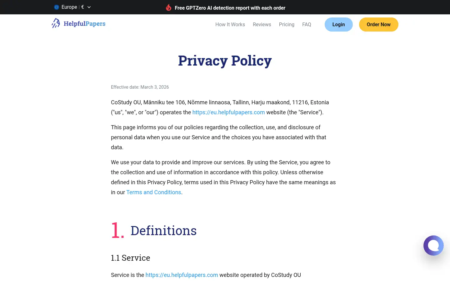 Screenshot of helpfulpapers.com
