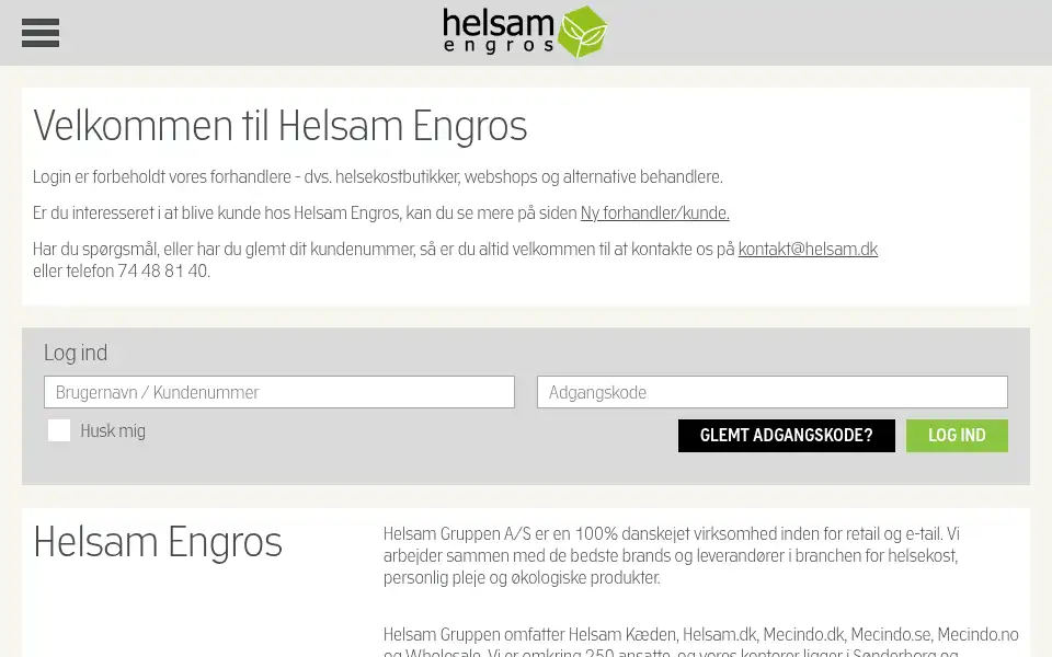 Screenshot of helsam-engros.dk