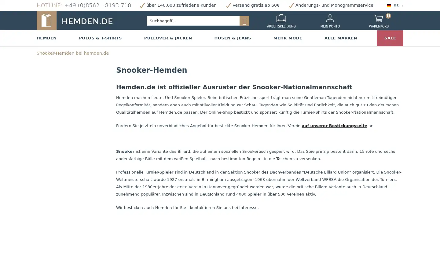Screenshot of hemden.de