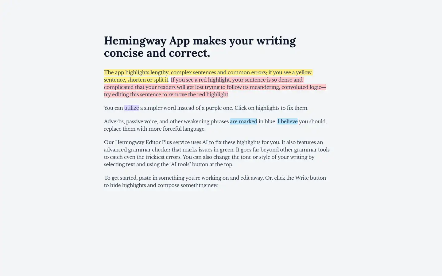 Screenshot of hemingwayapp.com