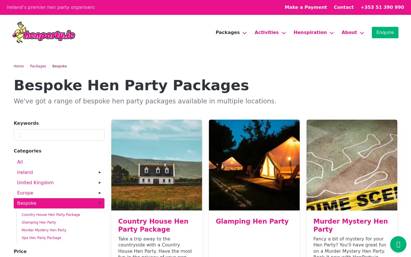 Screenshot of henparty.ie