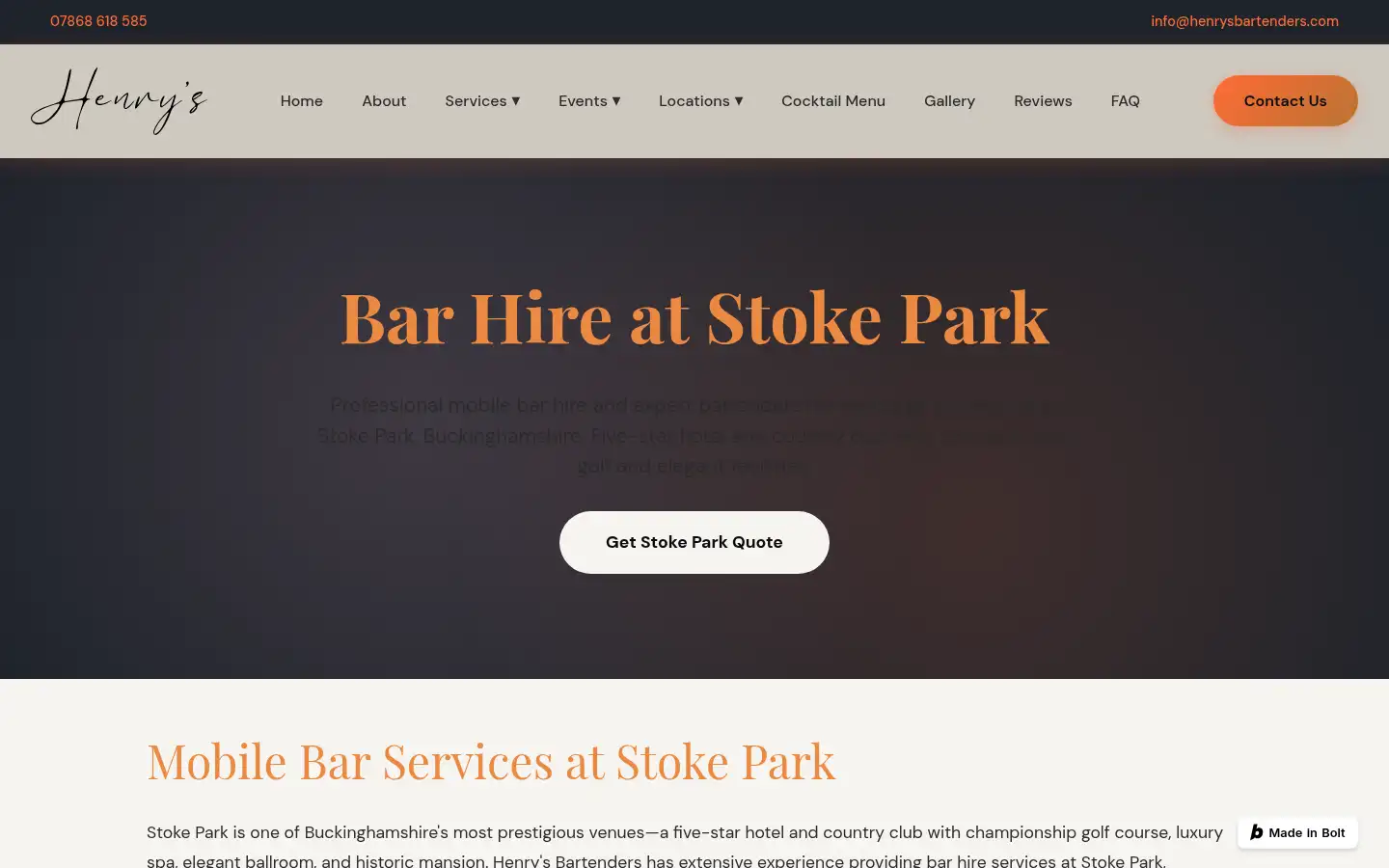 Screenshot of henrysbartenders.com
