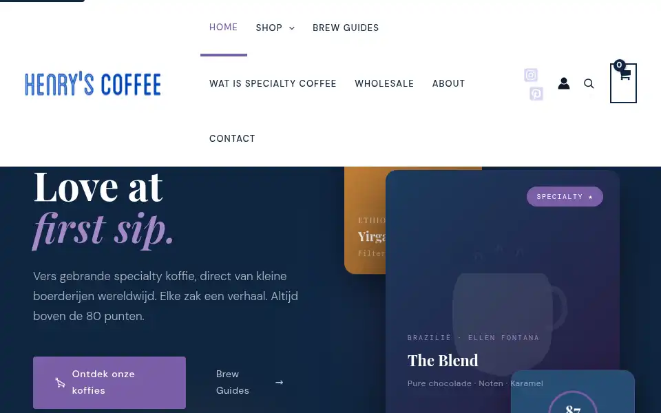 Screenshot of henryscoffee.nl