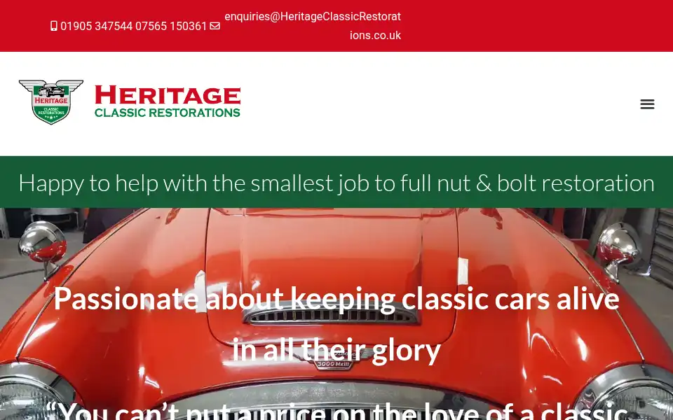 Screenshot of heritageclassicrestorations.co.uk