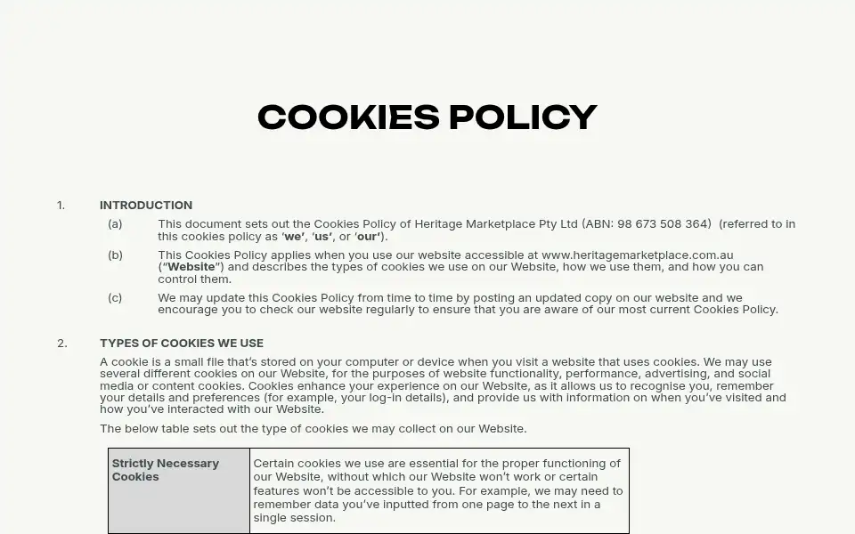 Screenshot of heritagemarketplace.com.au