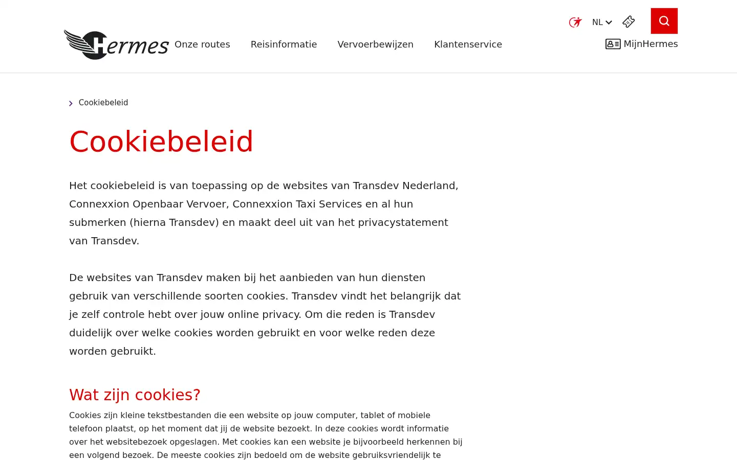 Screenshot of hermes.nl