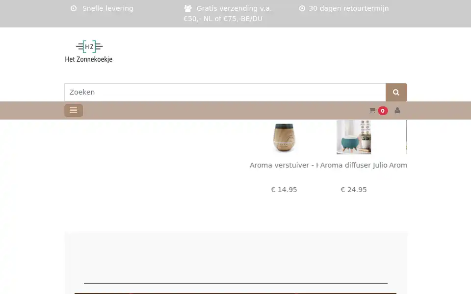 Screenshot of hetzonnekoekje.nl