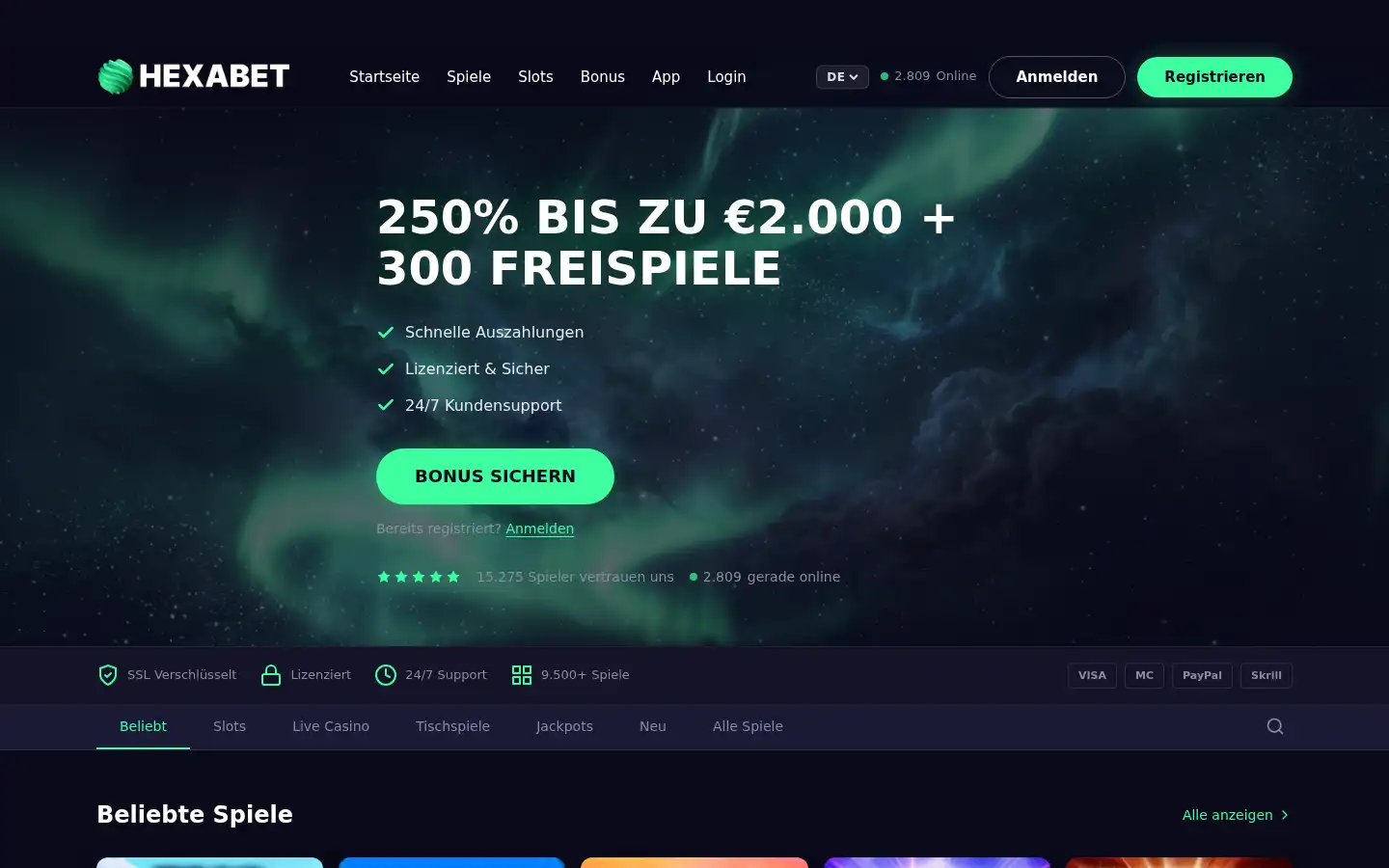 Screenshot of hexabet-de.casino