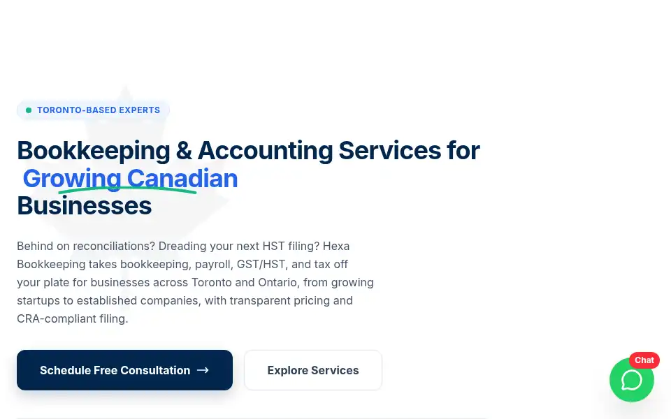 Screenshot of hexabookkeeping.ca