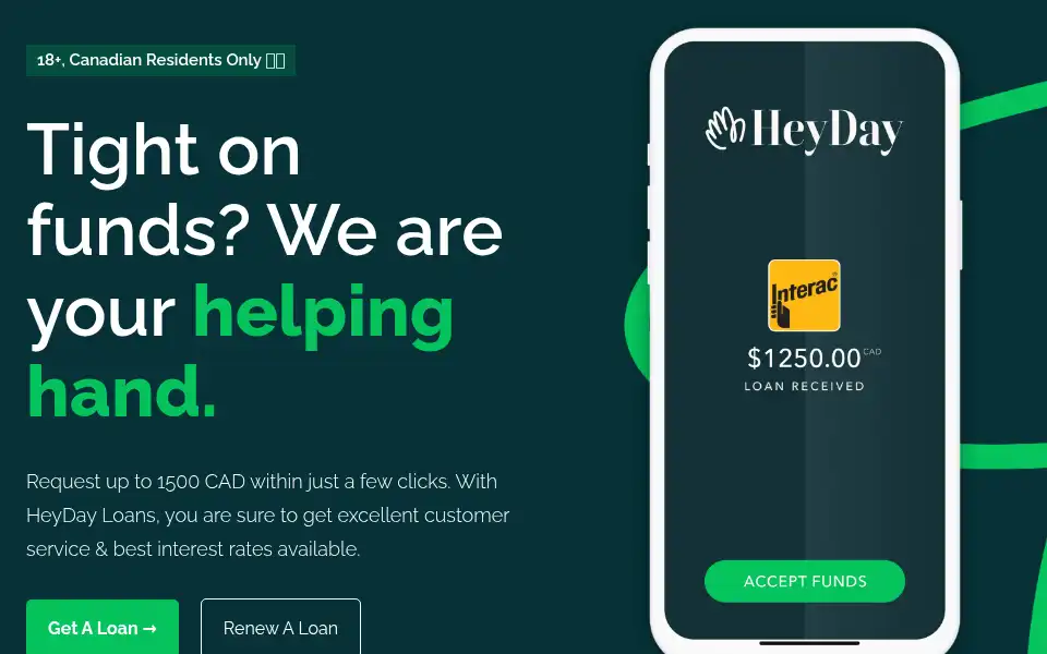 Screenshot of heydayloans.ca