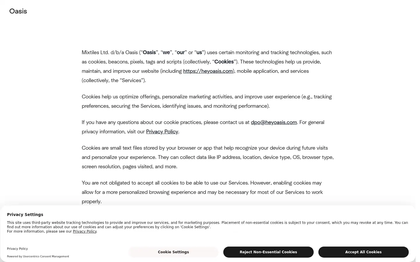 Screenshot of heyoasis.com