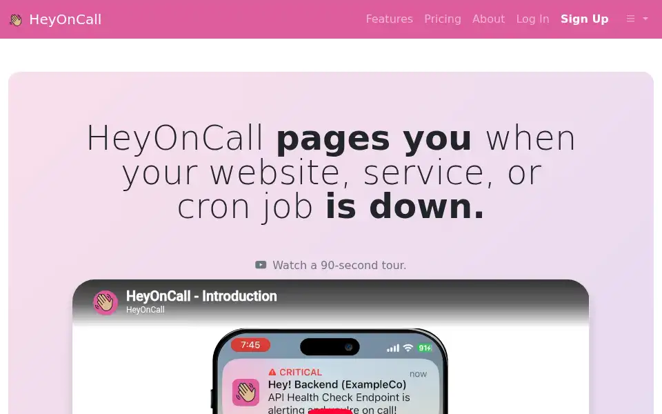 Screenshot of heyoncall.com