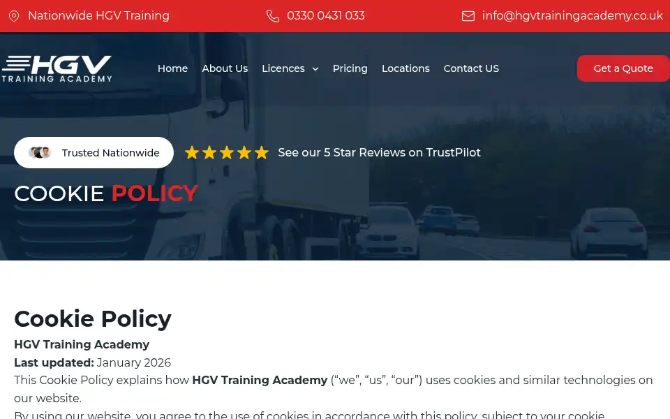 Screenshot of hgvtrainingacademy.co.uk