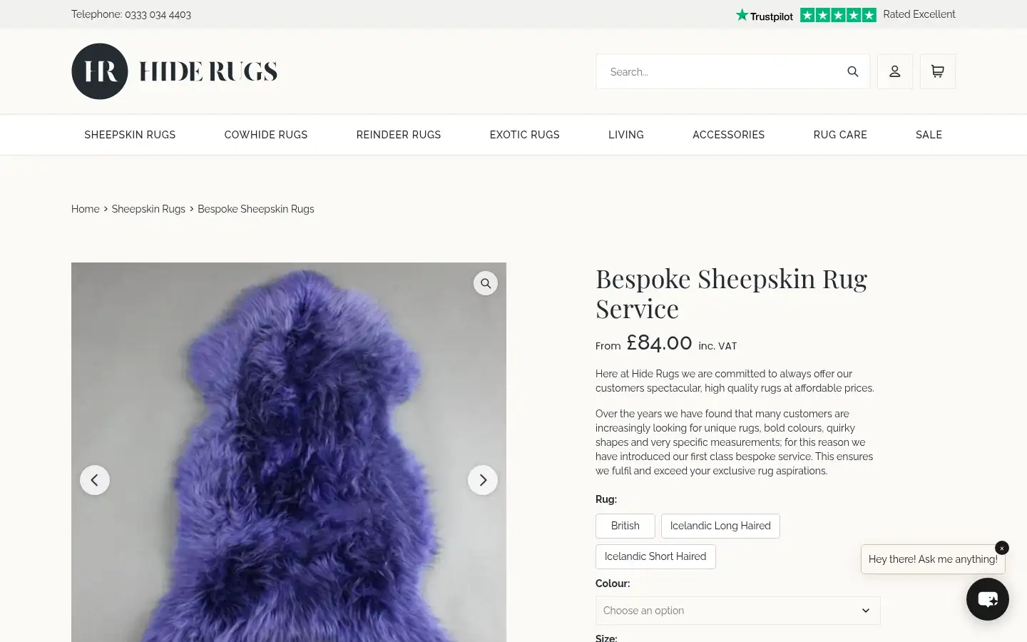 Screenshot of hiderugs.co.uk