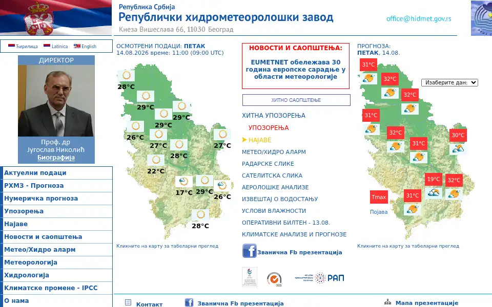 Screenshot of hidmet.gov.rs