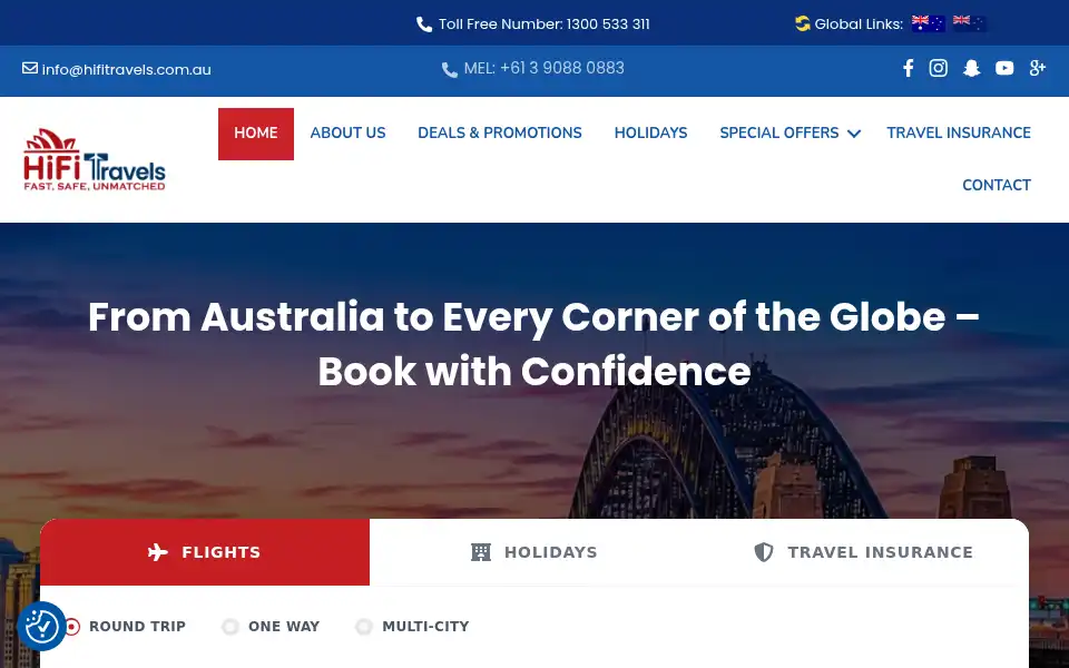Screenshot of hifitravels.com.au