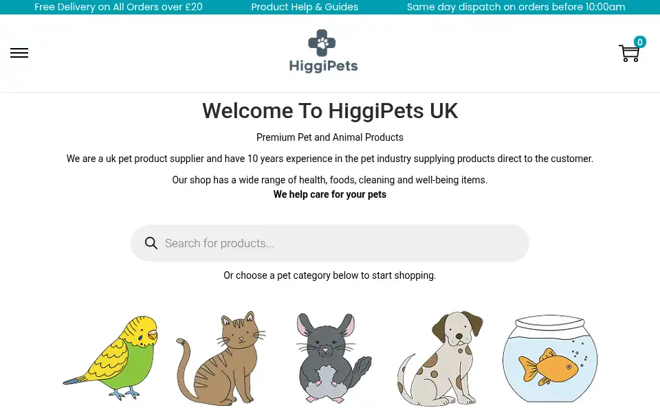 Screenshot of higgipets.co.uk