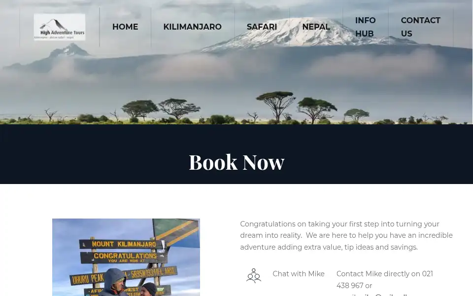 Screenshot of highadventuretours.co.nz
