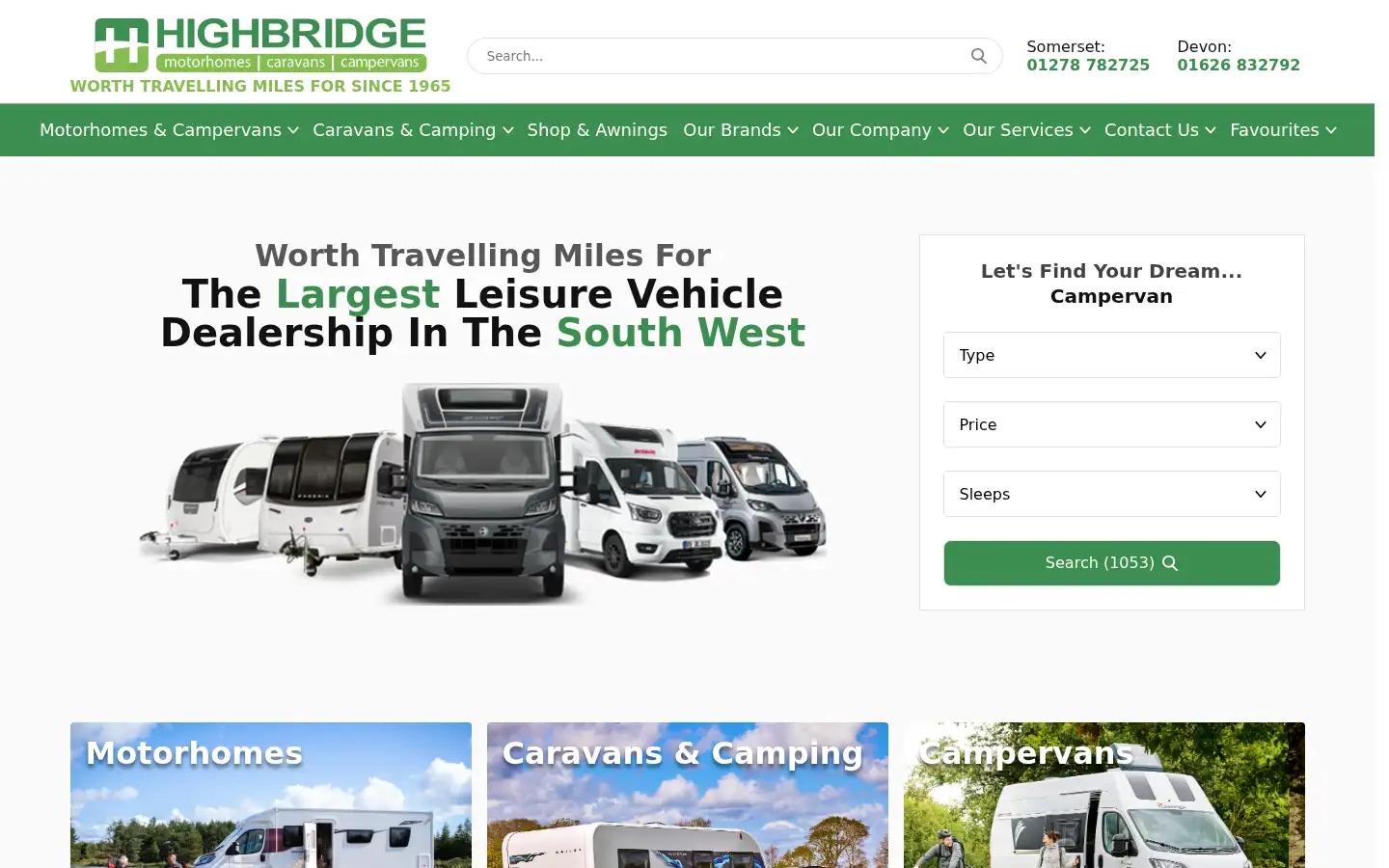 Screenshot of highbridgecaravans.co.uk