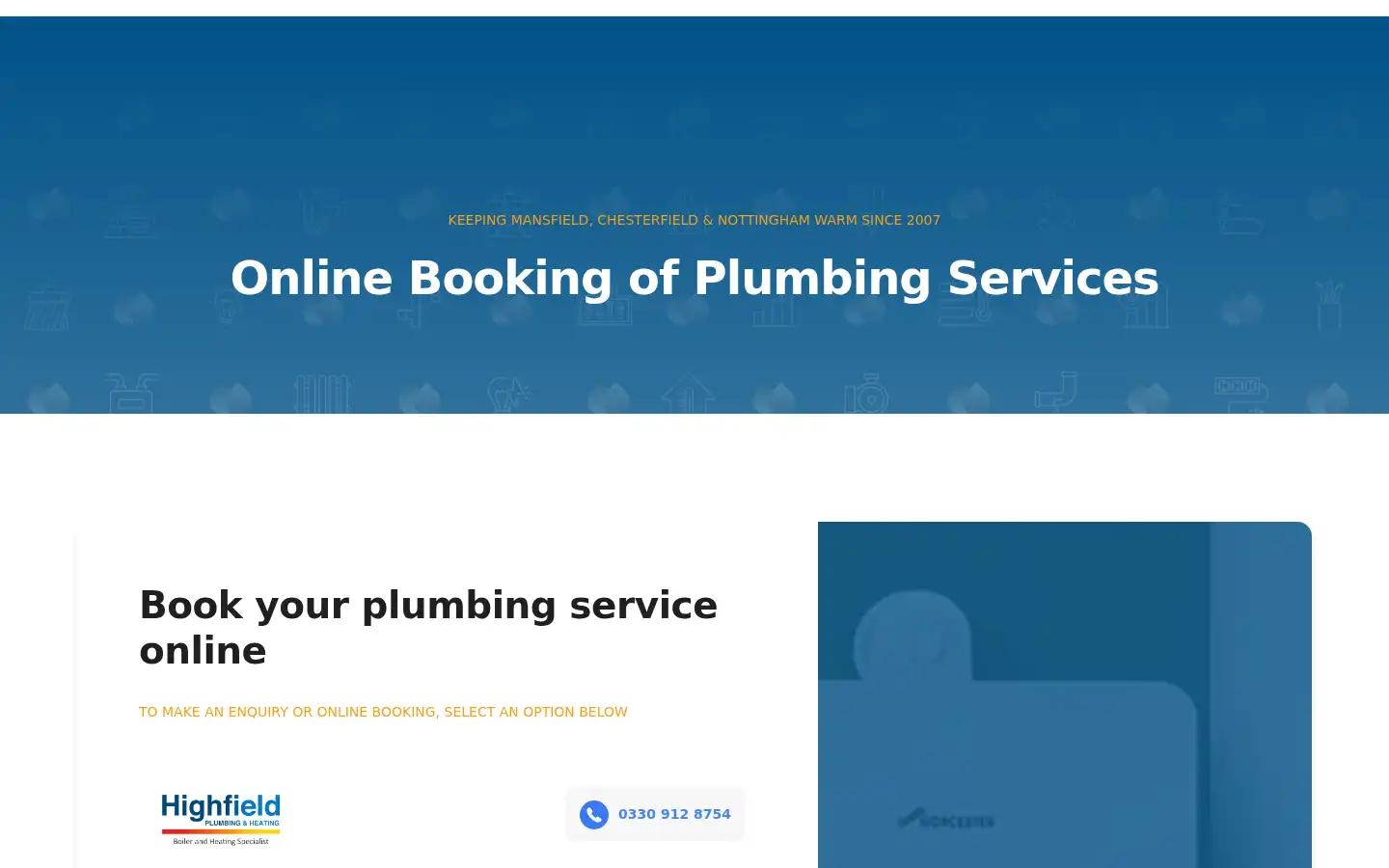 Screenshot of highfieldplumbing.co.uk