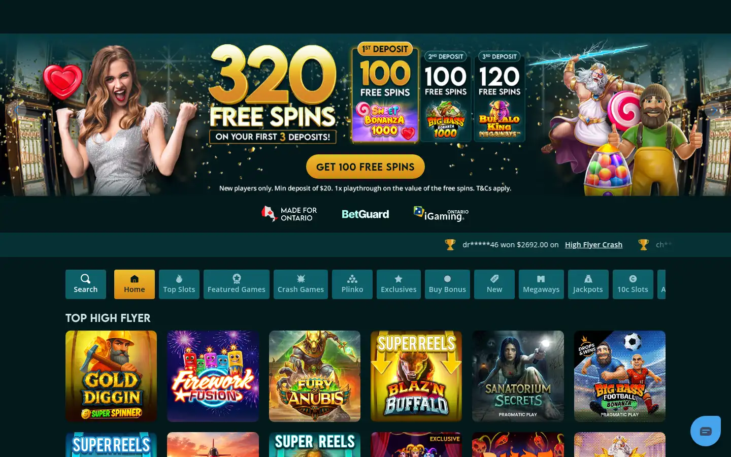 Screenshot of highflyercasino.com